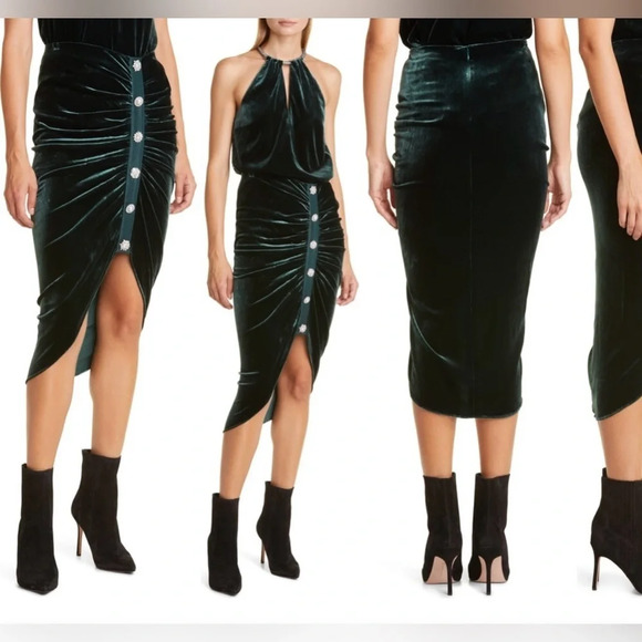 Veronica Beard Navita Velvet Asymmetrical Midi Skirt in
Emerald Green - Picture 4 of 7